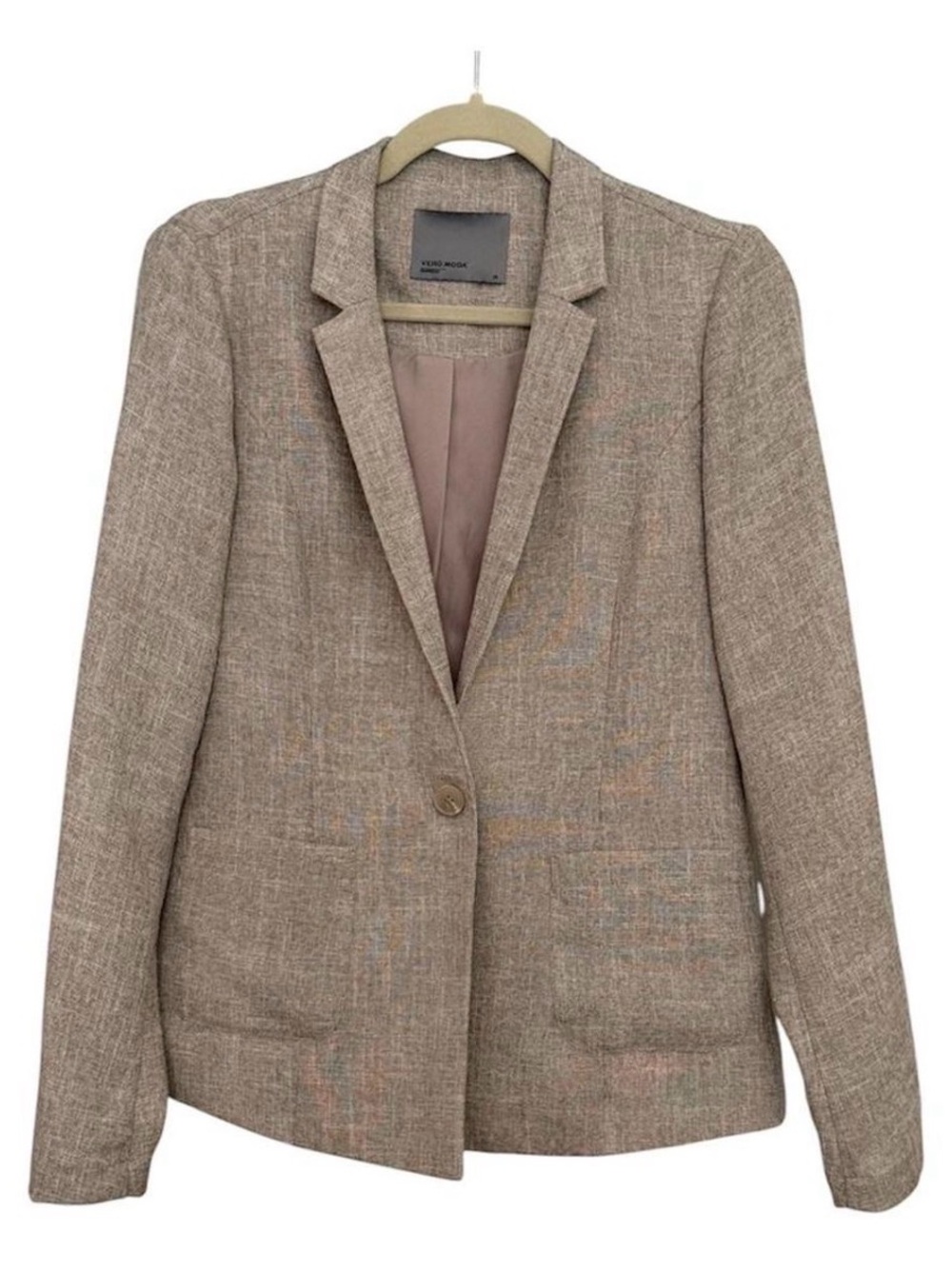 Textured Single-Button Blazer in Taupe